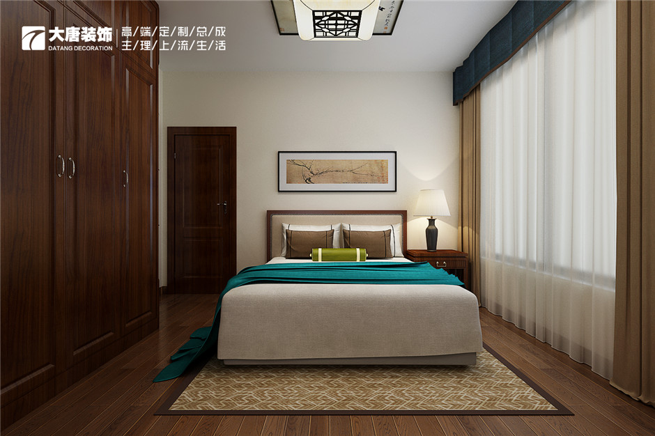 株洲大唐装饰财富湘江100㎡三室两厅中式风格装修案例
